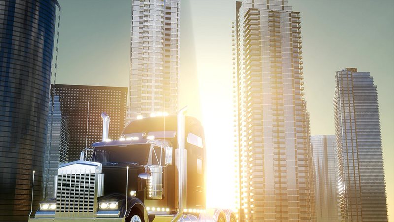Semi-Truck with Buildings in background