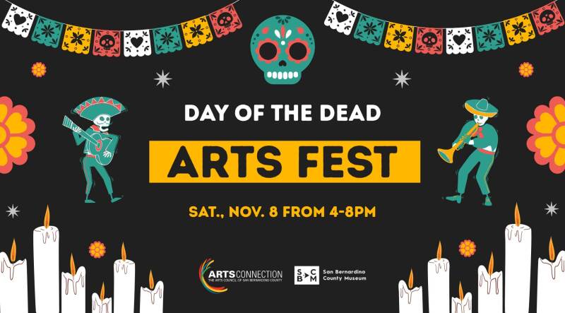 Day of the Dead Arts Fest Image with sugar skull and candles